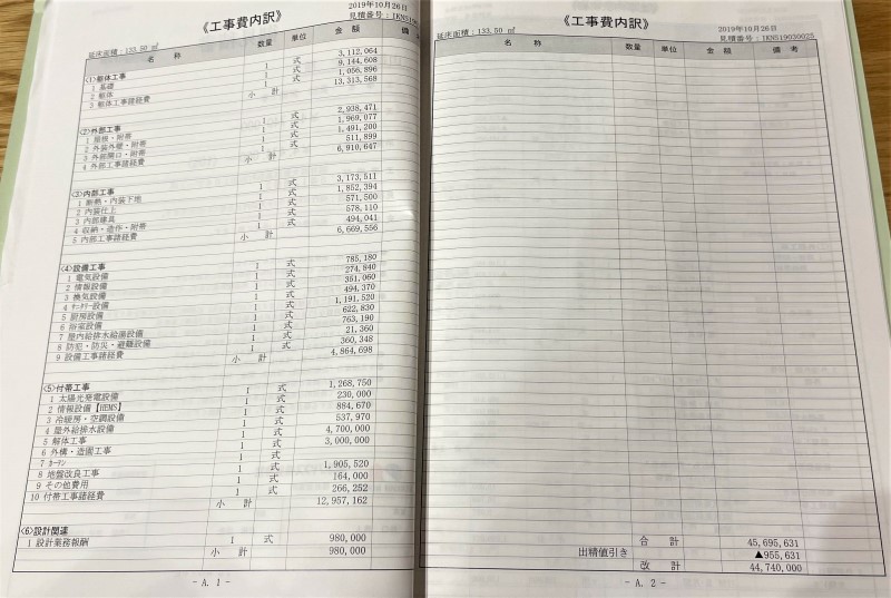 積水ハウスの工事費内訳